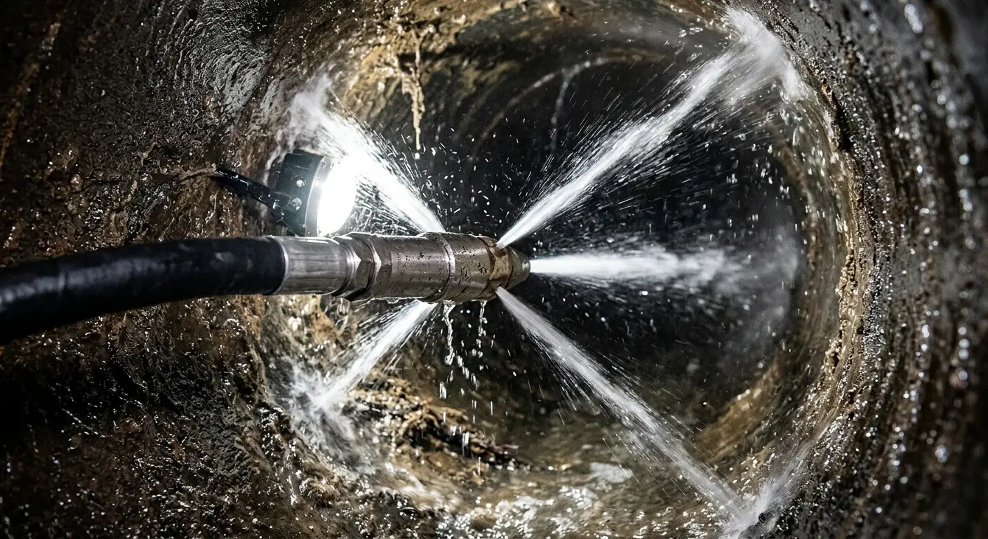 High-pressure hydro jetting nozzle cleaning sewer pipe for Storm Drain Cleaning in Long Branch